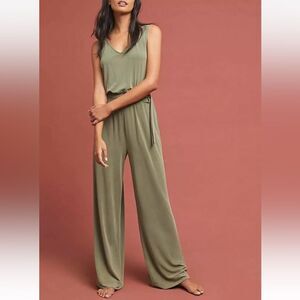 Saturday Sunday by Anthropologie Size Small Olive Green Wide Leg Jumpsuit Belted